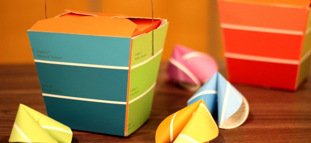 paint chip takeout box and fortune cookies