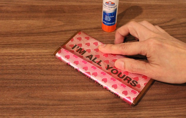 gluing chocolate wrapper