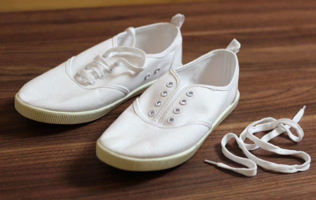 These are the plain sneakers "before."