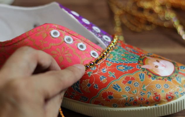 I used Fabri-Tac to glue sequined trim to the seams. The trim hid all the imperfections.